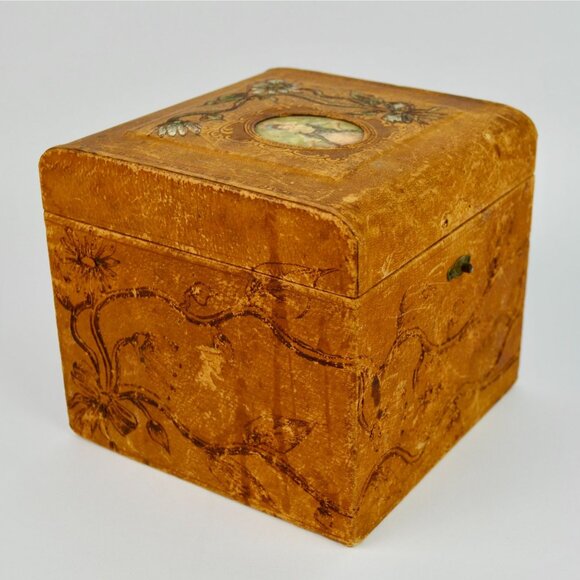 Antique Victorian Men's Cuff & Collar Stay Box Leather Covered Wood - Picture 5 of 16